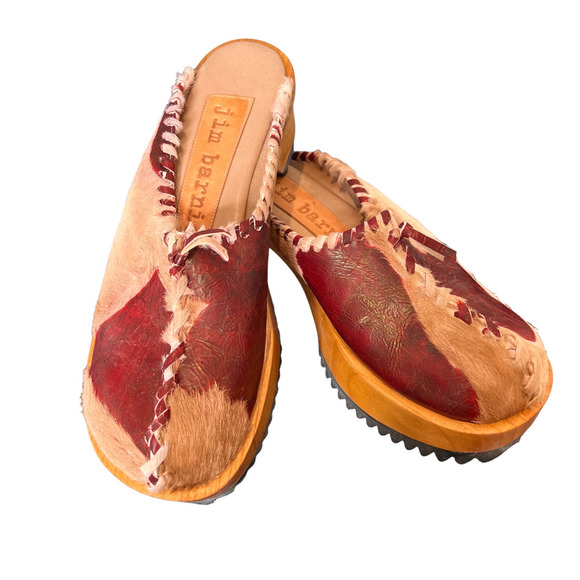 Jim Barnier Wooden Heel Clog Brick Must Women's Size 10 Platform Sandals Leather - Picture 2 of 7